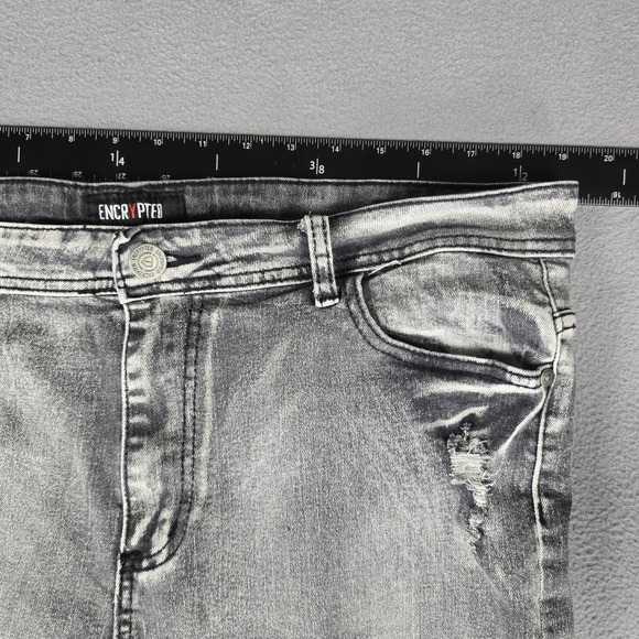Encrypted Jeans Mens 38x31 Gray Slim Tapered Distressed Stretch Denim Pants - Picture 5 of 13